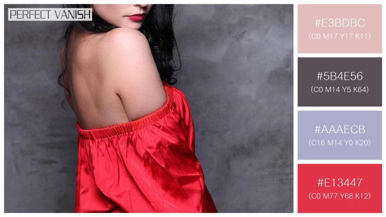 ファッショナブルな女性モデルの無料配色パターン 4色 フリー woman red dress