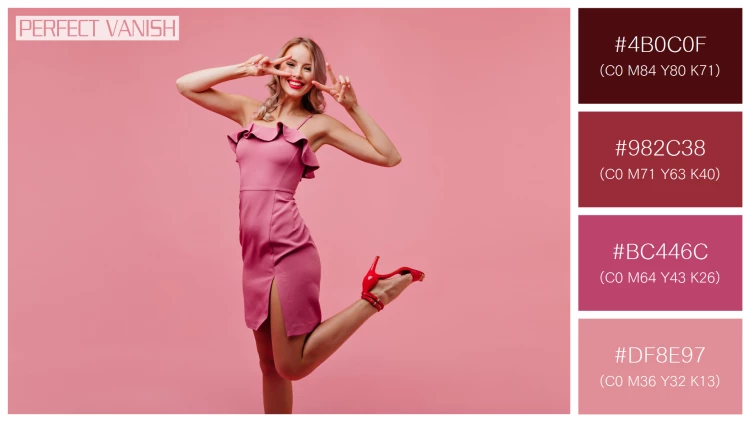 ファッショナブルな女性モデルの無料配色パターン 4色 フリー excited woman pink
