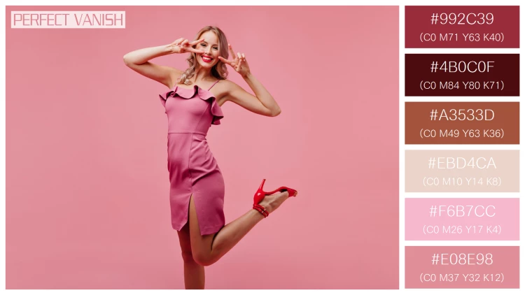 ファッショナブルな女性モデルの無料配色パターン 6色 フリー excited woman pink