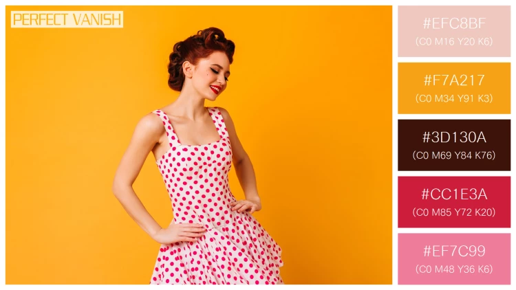 ファッショナブルな女性モデルの無料配色パターン 5色 フリー woman polka dot