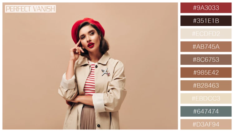 ファッショナブルな女性モデルの無料配色パターン 10色 フリー woman red beret