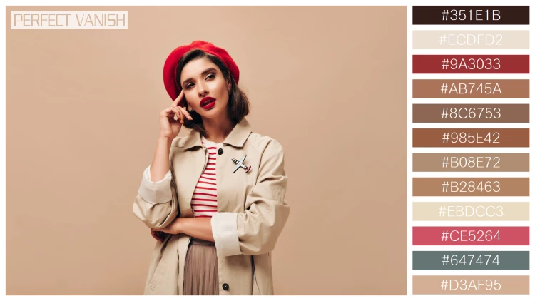 ファッショナブルな女性モデルの無料配色パターン 12色 フリー woman red beret