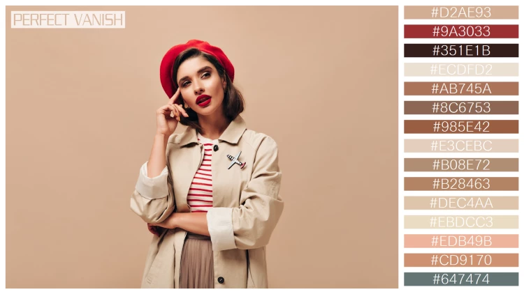 ファッショナブルな女性モデルの無料配色パターン 15色 フリー woman red beret