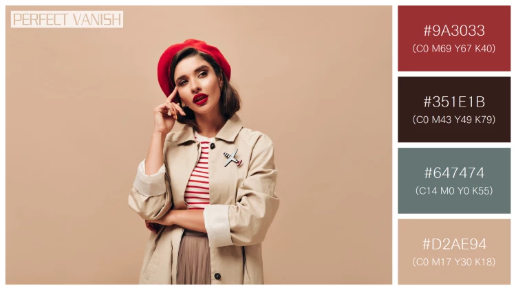 ファッショナブルな女性モデルの無料配色パターン 4色 フリー woman red beret
