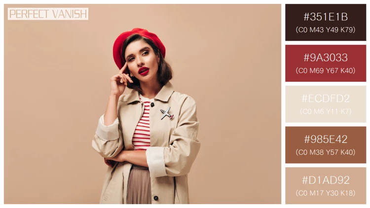 ファッショナブルな女性モデルの無料配色パターン 5色 フリー woman red beret