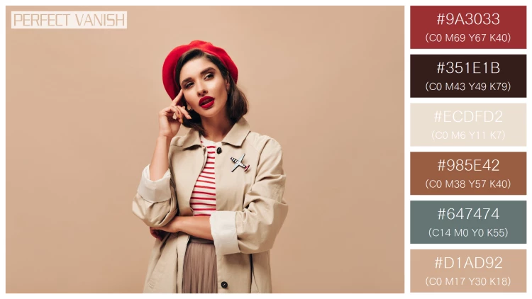 ファッショナブルな女性モデルの無料配色パターン 6色 フリー woman red beret