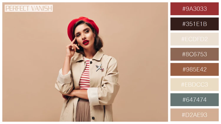 ファッショナブルな女性モデルの無料配色パターン 8色 フリー woman red beret