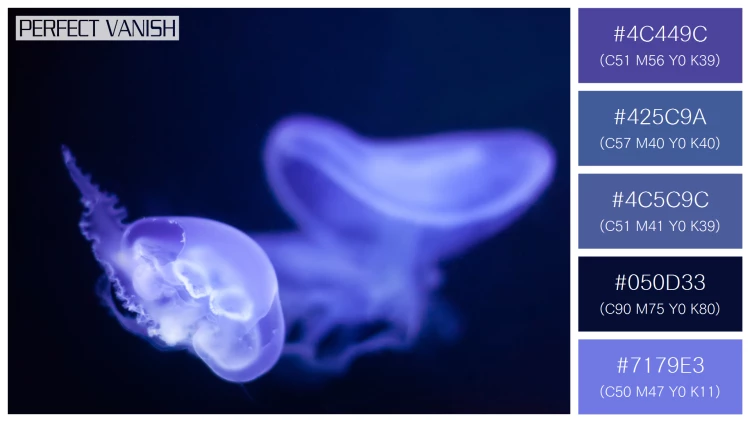 透明感漂うクラゲの無料配色パターン 5色 フリー jellyfish deep water