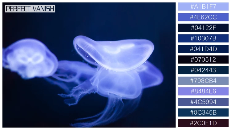 透明感漂うクラゲの無料配色パターン 12色 フリー jellyfish deep dark