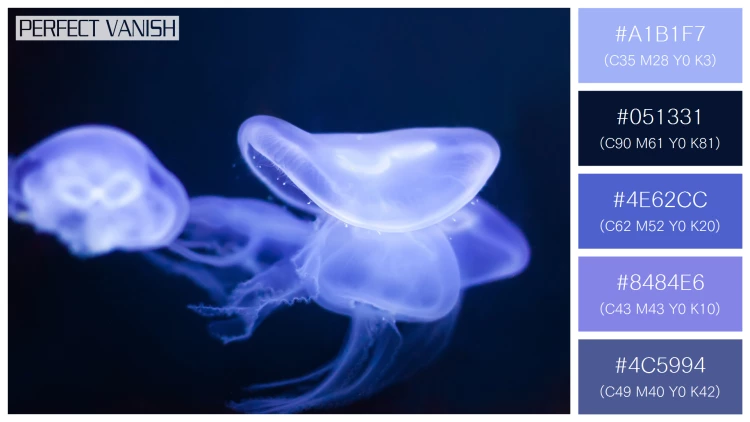 透明感漂うクラゲの無料配色パターン 5色 フリー jellyfish deep dark