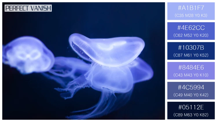 透明感漂うクラゲの無料配色パターン 6色 フリー jellyfish deep dark