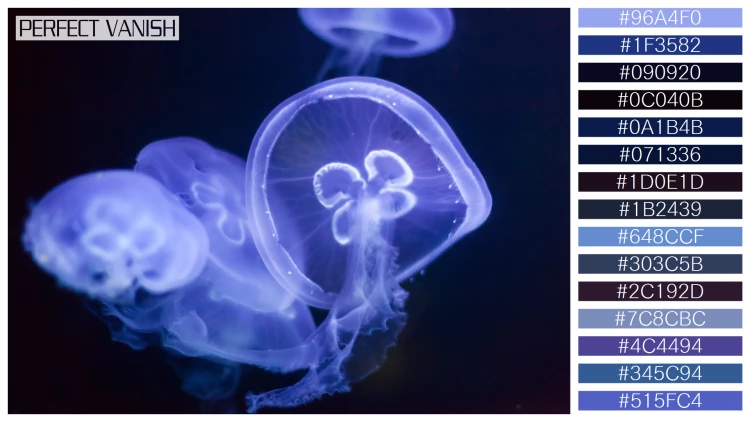 透明感漂うクラゲの無料配色パターン 15色 フリー jellyfish deep dark