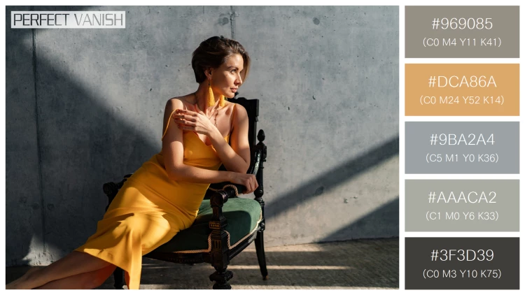 ファッショナブルな女性モデルの無料配色パターン 5色 フリー attractive woman yellow