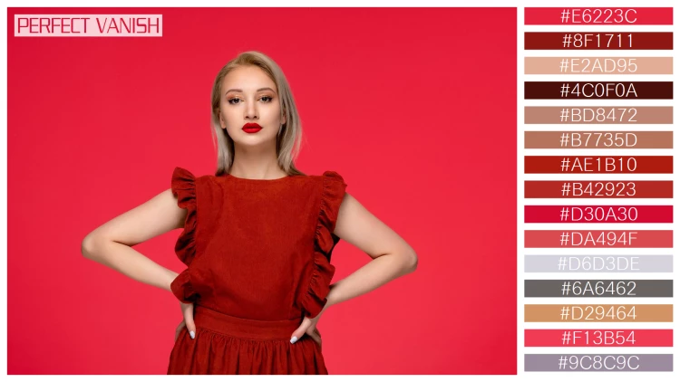 ファッショナブルな女性モデルの無料配色パターン 15色 フリー red dress elegant