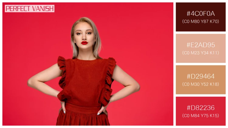 ファッショナブルな女性モデルの無料配色パターン 4色 フリー red dress elegant
