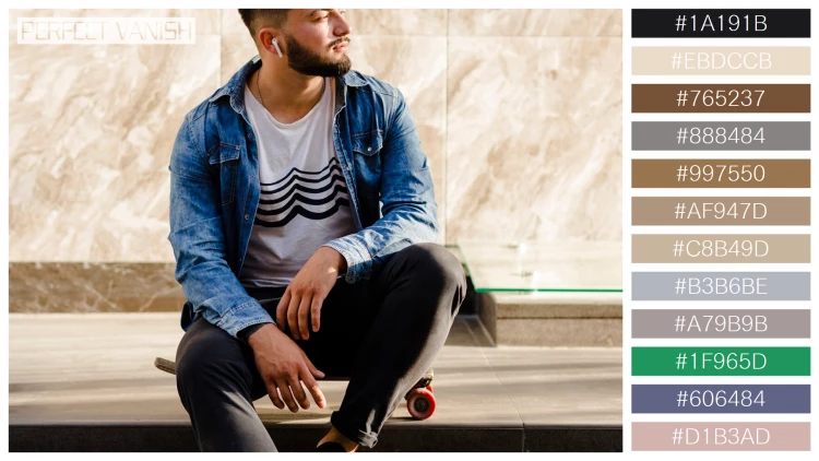スタイリッシュな男性モデルの無料配色パターン 12色 フリー skateboarder sitting staircase