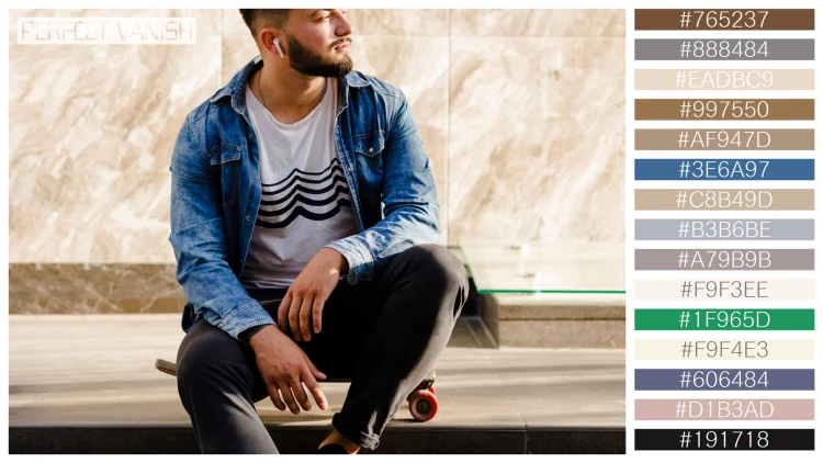 スタイリッシュな男性モデルの無料配色パターン 15色 フリー skateboarder sitting staircase