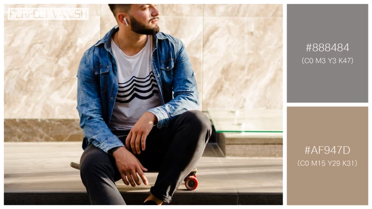 スタイリッシュな男性モデルの無料配色パターン 2色 フリー skateboarder sitting staircase
