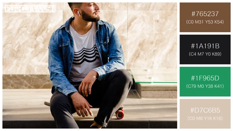 スタイリッシュな男性モデルの無料配色パターン 4色 フリー skateboarder sitting staircase
