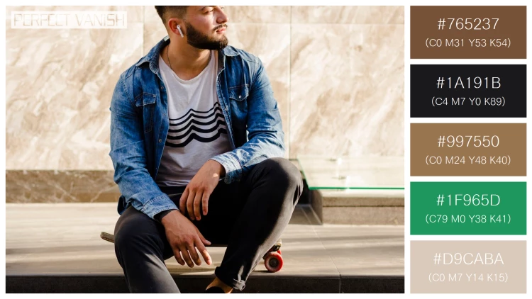 スタイリッシュな男性モデルの無料配色パターン 5色 フリー skateboarder sitting staircase