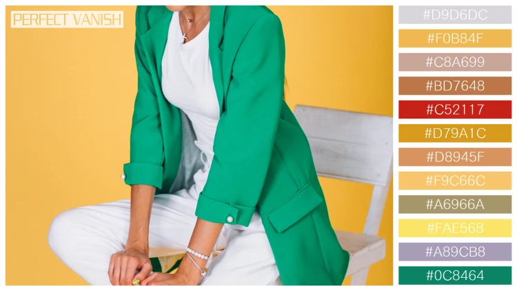 ファッショナブルな女性モデルの無料配色パターン 12色 フリー woman green jacket