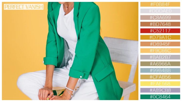 ファッショナブルな女性モデルの無料配色パターン 15色 フリー woman green jacket