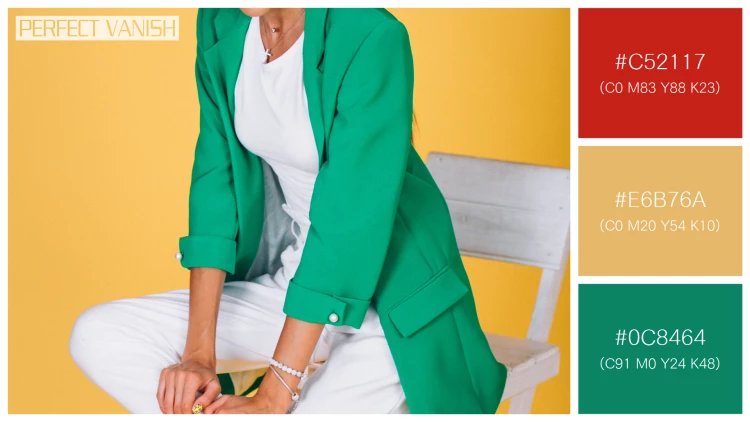 ファッショナブルな女性モデルの無料配色パターン 3色 フリー woman green jacket
