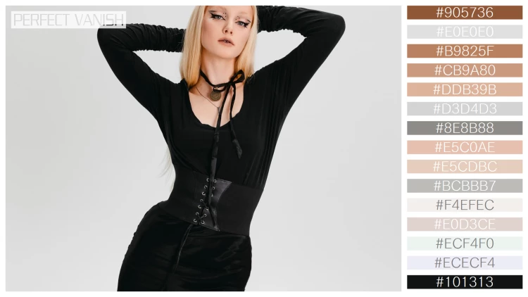 ファッショナブルな女性モデルの無料配色パターン 15色 フリー front view goth