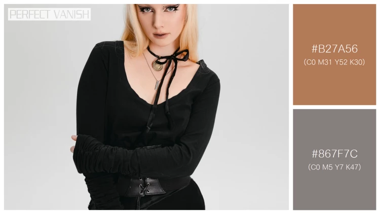 ファッショナブルな女性モデルの無料配色パターン 2色 フリー front view goth