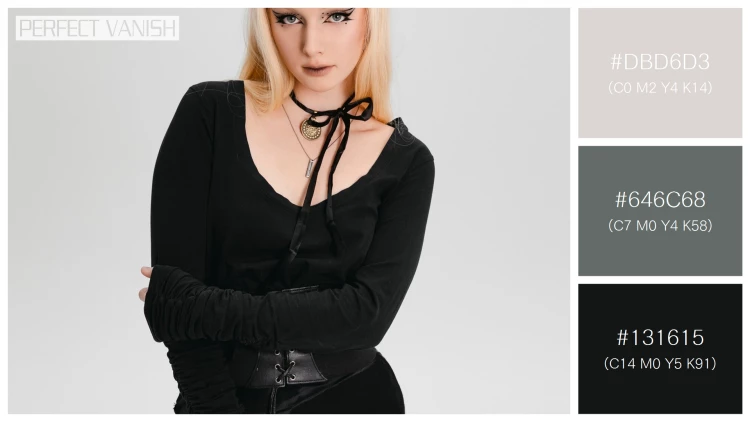 ファッショナブルな女性モデルの無料配色パターン 3色 フリー front view goth