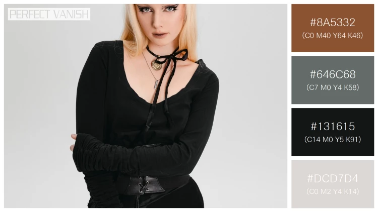 ファッショナブルな女性モデルの無料配色パターン 4色 フリー front view goth