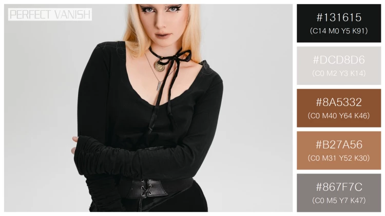 ファッショナブルな女性モデルの無料配色パターン 5色 フリー front view goth