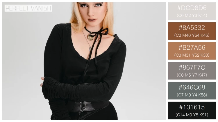 ファッショナブルな女性モデルの無料配色パターン 6色 フリー front view goth