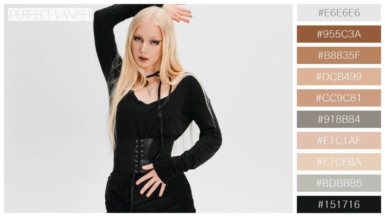 ファッショナブルな女性モデルの無料配色パターン 10色 フリー front view goth