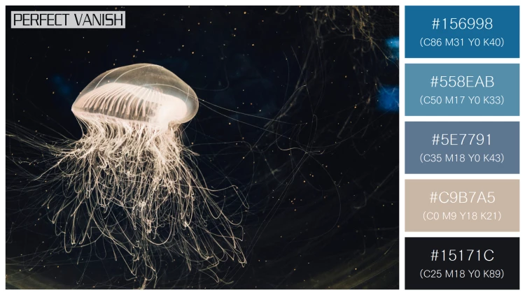 透明感漂うクラゲの無料配色パターン 5色 フリー jellyfish water tank
