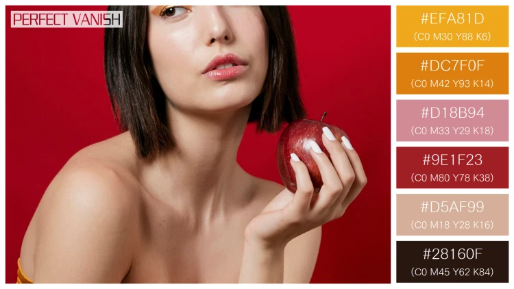 ファッショナブルな女性モデルの無料配色パターン 6色 フリー woman posing apple