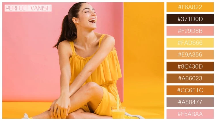 ファッショナブルな女性モデルの無料配色パターン 10色 フリー woman yellow dress