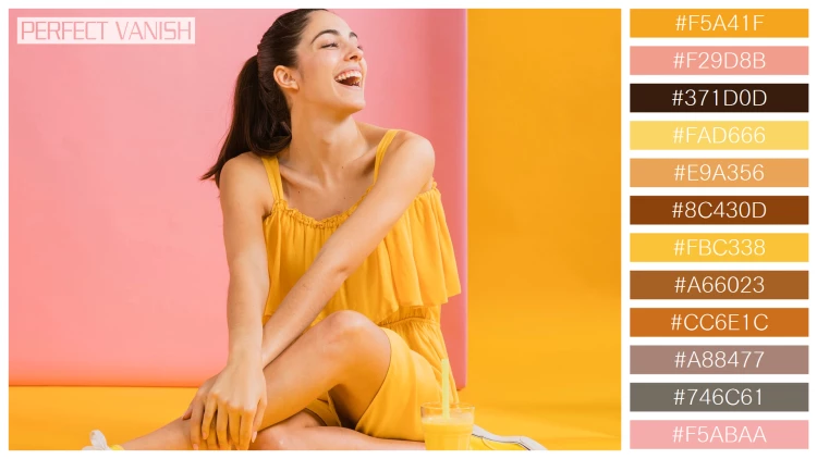 ファッショナブルな女性モデルの無料配色パターン 12色 フリー woman yellow dress
