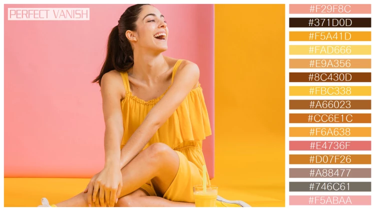 ファッショナブルな女性モデルの無料配色パターン 15色 フリー woman yellow dress
