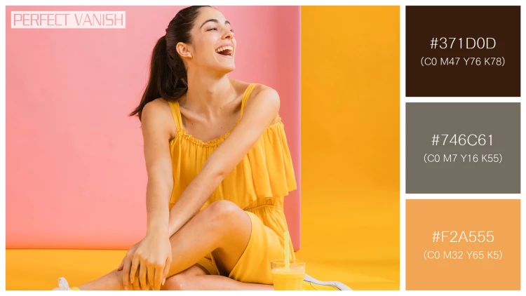 ファッショナブルな女性モデルの無料配色パターン 3色 フリー woman yellow dress