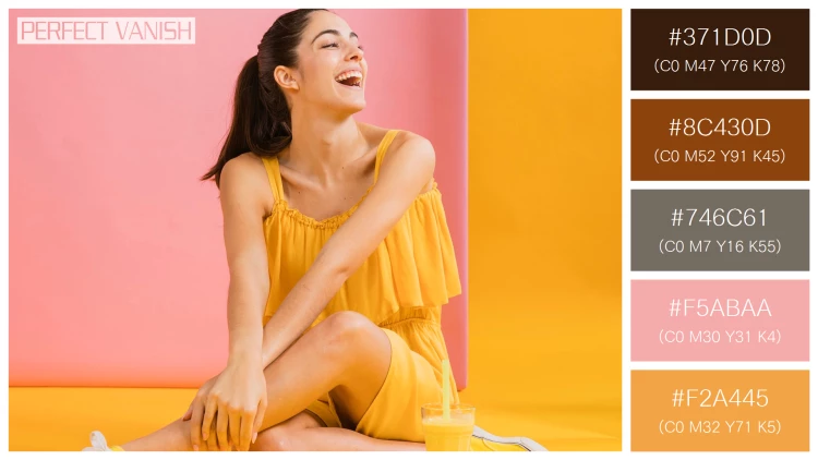 ファッショナブルな女性モデルの無料配色パターン 5色 フリー woman yellow dress