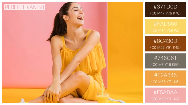 ファッショナブルな女性モデルの無料配色パターン 6色 フリー woman yellow dress