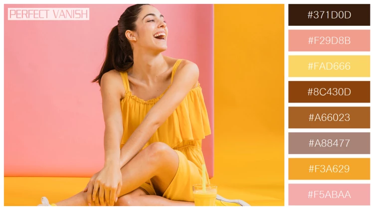 ファッショナブルな女性モデルの無料配色パターン 8色 フリー woman yellow dress