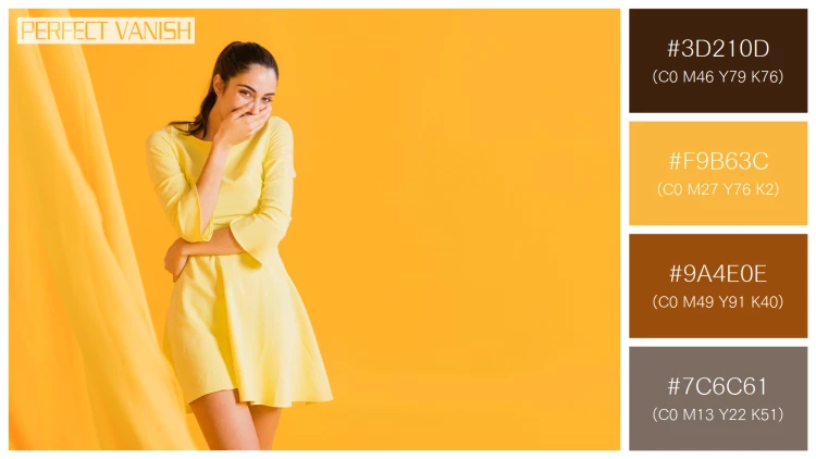 ファッショナブルな女性モデルの無料配色パターン 4色 フリー happy woman yellow