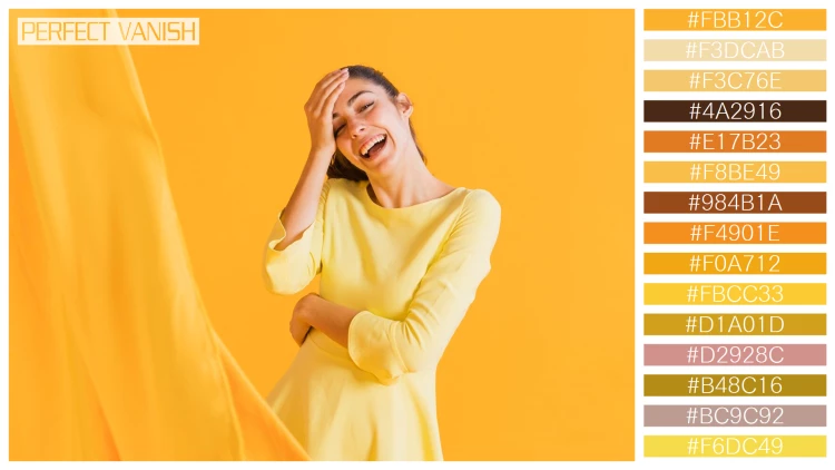 ファッショナブルな女性モデルの無料配色パターン 15色 フリー happy woman yellow