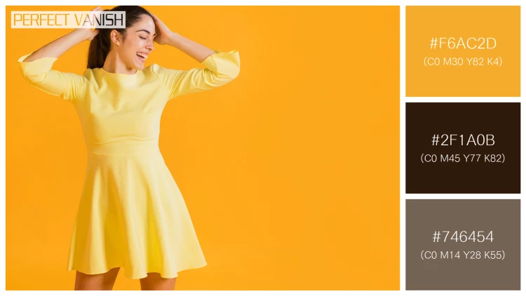 ファッショナブルな女性モデルの無料配色パターン 3色 フリー happy woman yellow