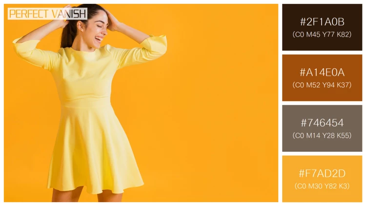 ファッショナブルな女性モデルの無料配色パターン 4色 フリー happy woman yellow