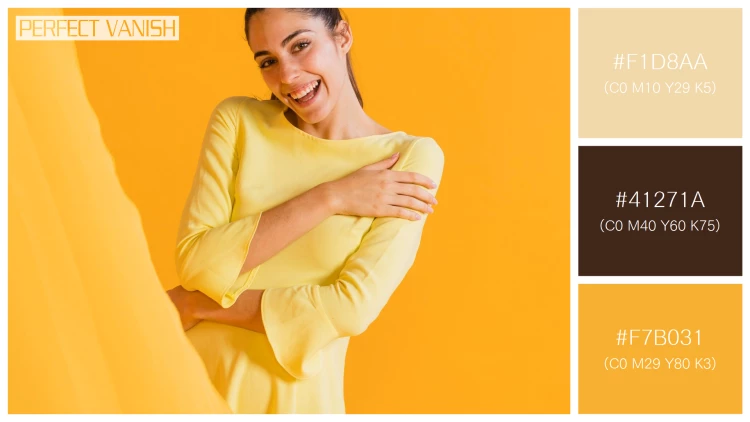ファッショナブルな女性モデルの無料配色パターン 3色 フリー happy woman yellow