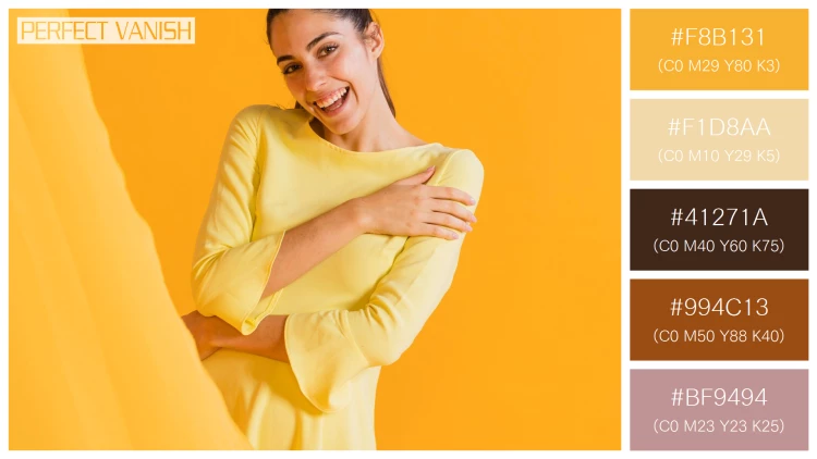 ファッショナブルな女性モデルの無料配色パターン 5色 フリー happy woman yellow
