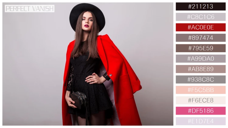 ファッショナブルな女性モデルの無料配色パターン 12色 フリー fashionable woman red